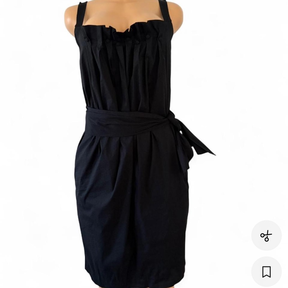BCBGMaxAzria Black Sleeveless Ruffle-Trim Tie-Waist Midi Dress